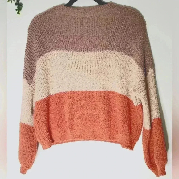 Dreamers Chunky Knit Cropped Boxy  Colorblock Fuzzy Boho Sweater SzM/L - Picture 2 of 9